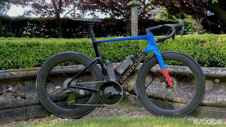 The image shows the optimised Cannondale SuperSix Evo Hi-Mod 2 built for the Ras Tailteann stage race with Aerocoach Ornix ba